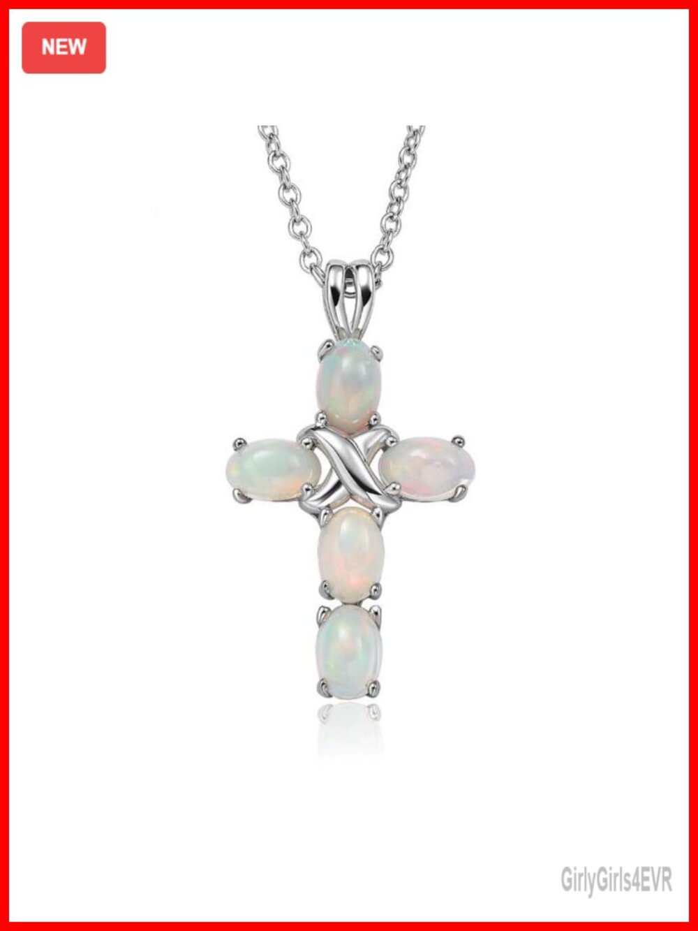 Sterling Silver Cross Pendant Necklace Opal 18 Inch Chain